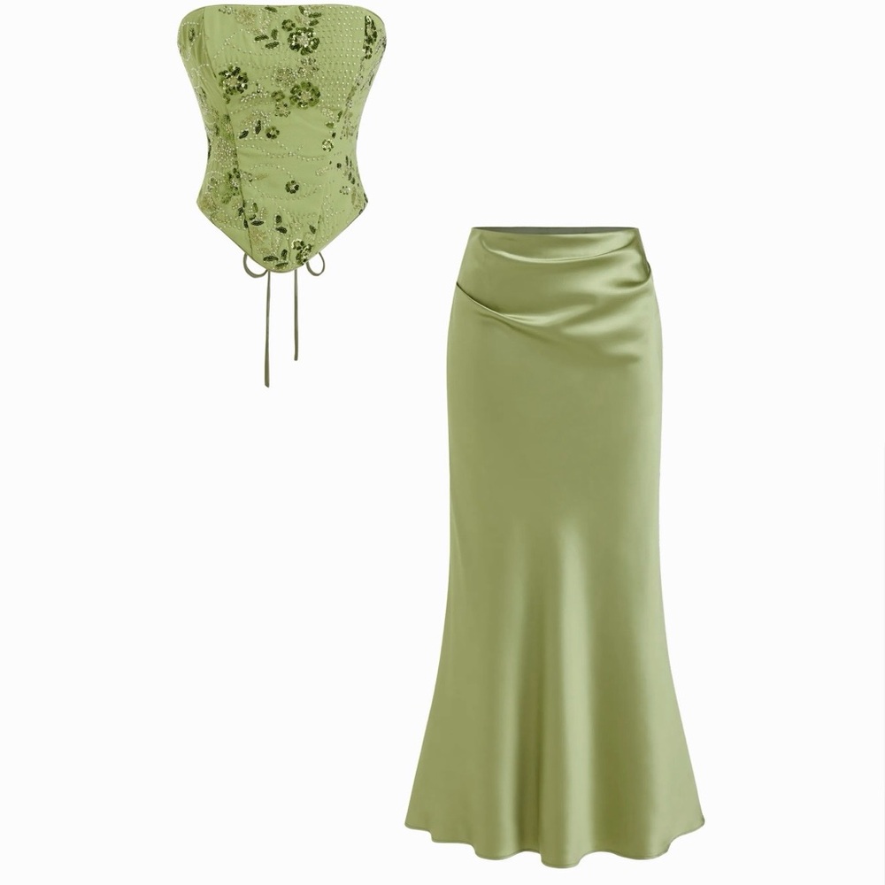 Cider Light Olive Satin Maxi Skirt